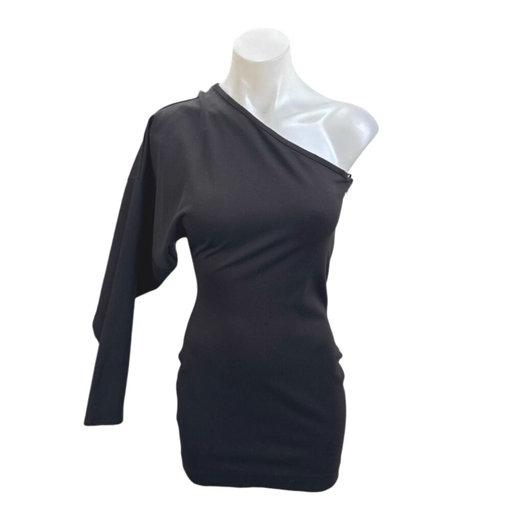 NEW NBD Black One Shoulder Long Balloon Sleeve Party Mini Bodycon Dress Size S